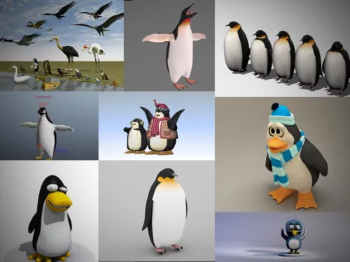 12 Penguin 3D Models Collection