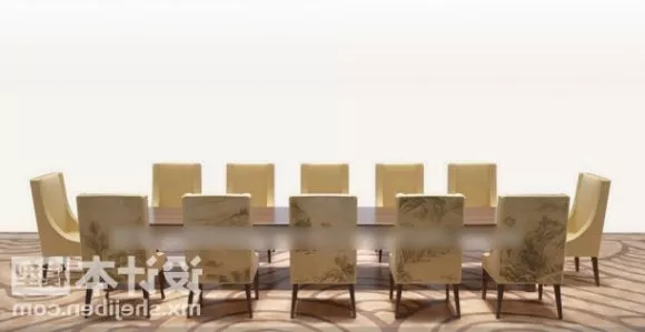 12 Seats Dinning Table And Chairs 3d model 12 Seats Dinning Table And Chairs 3d model