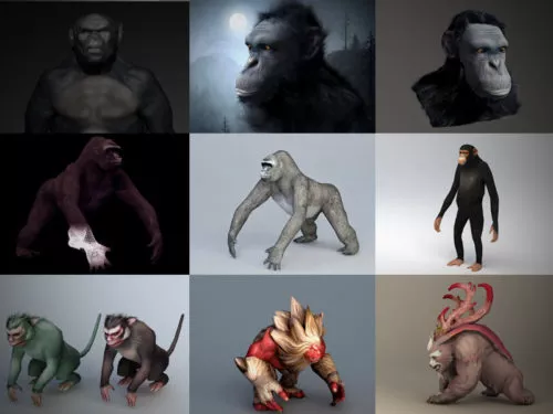 15 Gorilla 3D Models Collection