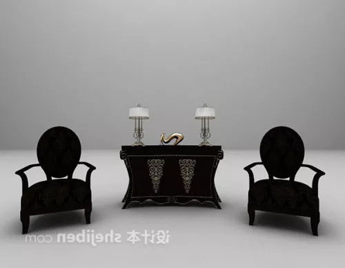 Classic Entrance Cabinet With Chairs 3d model Classic Entrance Cabinet With Chairs 3d model