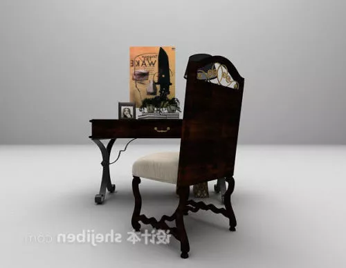 Classic Table And Chair Dark Wood 3d model Classic Table And Chair Dark Wood 3d model