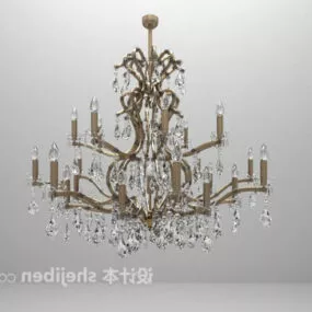 European Brass Crystal Chandelier V1 3d model