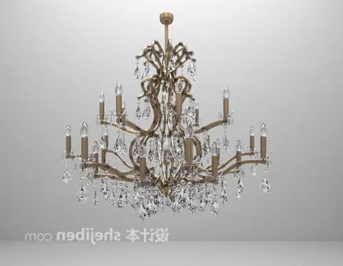 European Brass Crystal Chandelier V1 3d model European Brass Crystal Chandelier V1 3d model