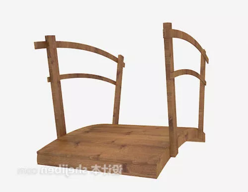 Old Curved Wooden Bridge 3d model