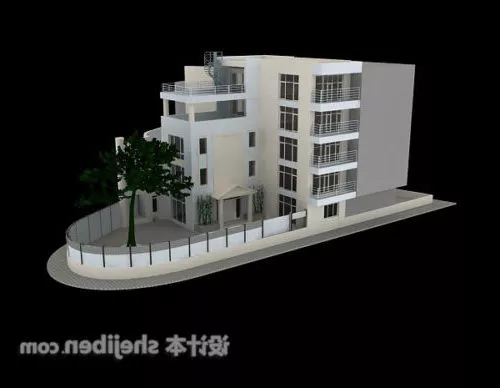 Simple Villa Building With Tree 3d model