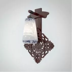 Chinese Style Wood Carved Wall Lamp 3d model