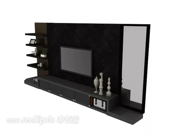 Modern Style Black Tv Wall 3d model Modern Style Black Tv Wall 3d model