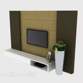Modern Brown Wood Tv Wall 3d model