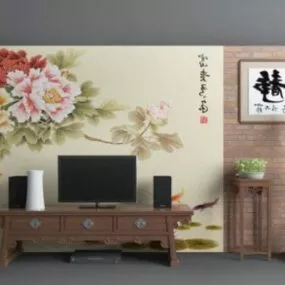 Chinese Painting Tv Wall V1 3d model