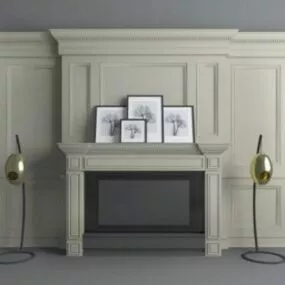 Living Room Beige European Fireplace 3d model