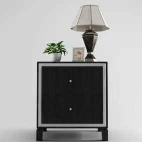 Black Side Cabinet With Table Lamp 3d model