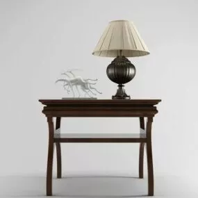 Wood Side Table With Lamp 3d model