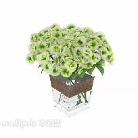 Square Pot Of Flower 3d model