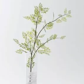 White Plant Leaf In Glass Pot 3d model