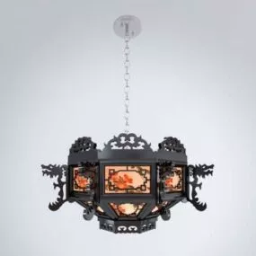 Black Carving Chandelier Chinese Style 3d model