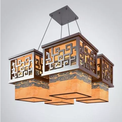 Beautiful Retro Chandelier With Shades 3d model