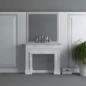 European White Fireplace Wall 3d model