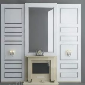 European Fireplace Wall With Large Mirror 3d model