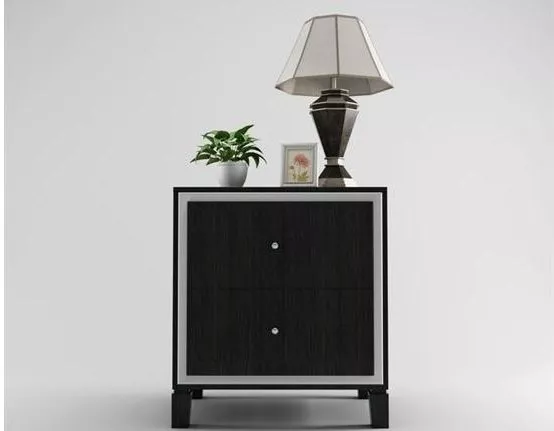 Black Bedside Table With Tableware 3d model Black Bedside Table With Tableware 3d model