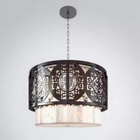 Chinese Cylinder Carved Chandelier 3d model