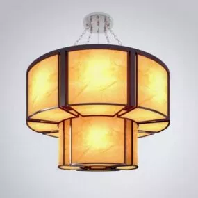Chinese Yellow Shade Round Chandelier 3d model