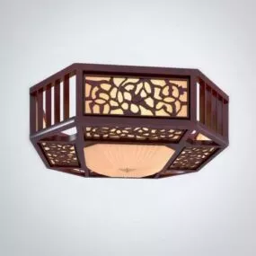 Chinese Carved Wood Chandelier V1 3d model