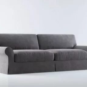 Double Sofa Grey Fabric 3d model