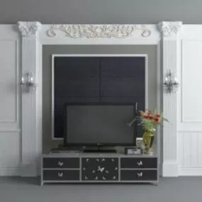Tv Wall European Carving Decorative 3d model