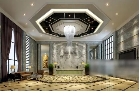 Hotel Interior Of Lobby With Desk Modern Design 3d model