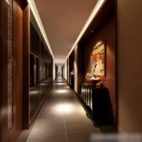Dark Lighting Corridor Interior Scene 3d model