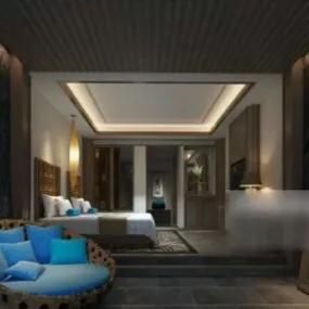 Villa Bedroom Interior Scene 3d model