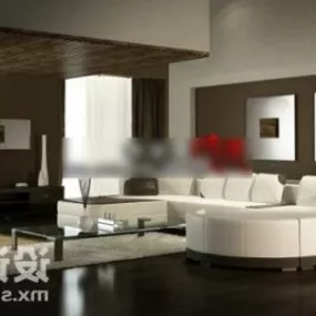 Interior Living Room With White Furniture 3d model