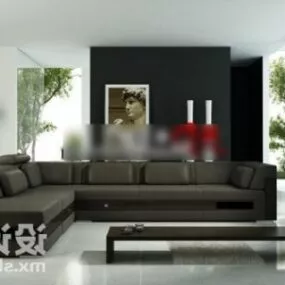 Western Living Room With Leather Sofa 3d model