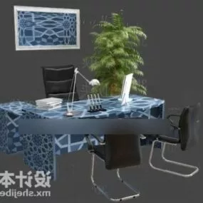 Office Work Desk Blue Color 3d model