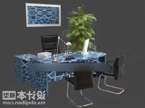 Office Work Desk Blue Color 3d model Office Work Desk Blue Color 3d model