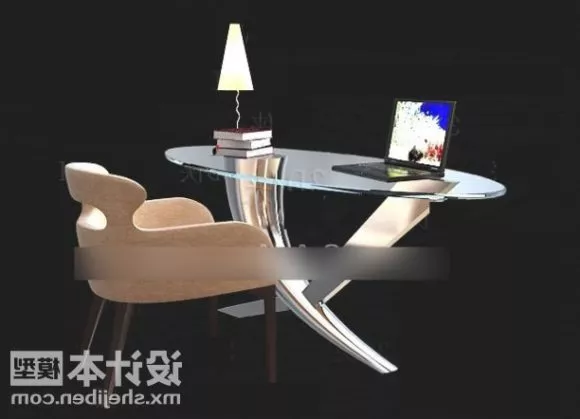 Oval Glass Desk With Chair 3d model Oval Glass Desk With Chair 3d model