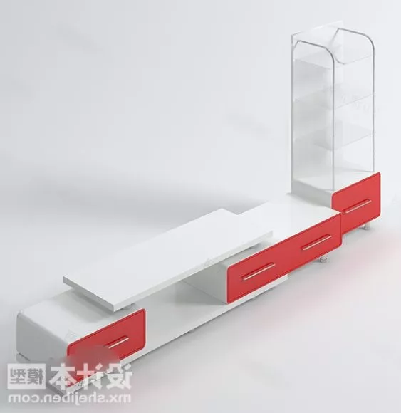 White Tv Cabinet With Red Drawers 3d model White Tv Cabinet With Red Drawers 3d model