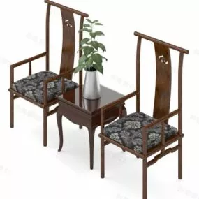 Wooden Chinese Table And Chair Set 3d model