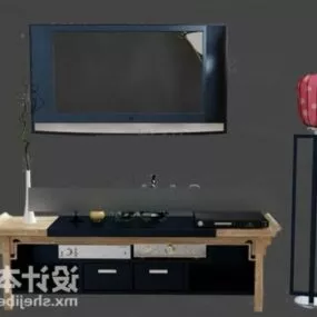 Wooden Tv Cabinet With Floor Lamp 3d model