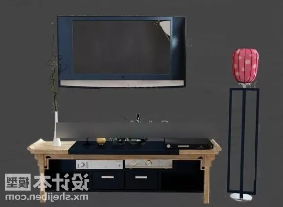 Wooden Tv Cabinet With Floor Lamp 3d model Wooden Tv Cabinet With Floor Lamp 3d model