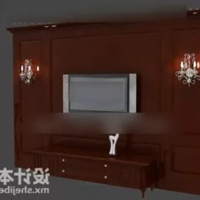 Red Wood Wall Classic Tv Cabinet 3d model