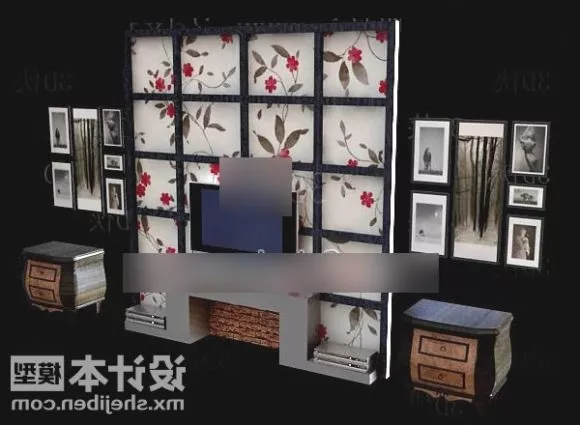 Floral Pattern Background Tv Cabinet 3d model Floral Pattern Background Tv Cabinet 3d model