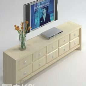 Wood Tv Cabinet With Flower Pot 3d model