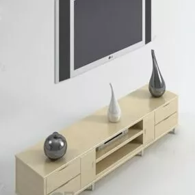 Wooden Tv Cabinet With Television 3d model