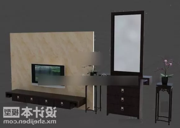 Square Mirror With Top Light 3d model