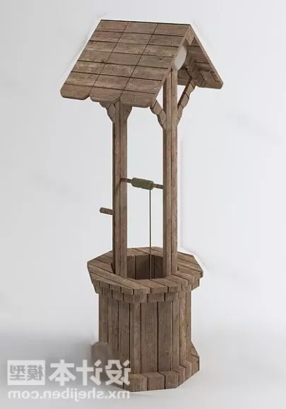 Old Wooden Well With Wood Bucket 3d model