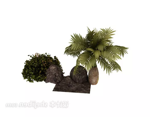 Palm Tree With Garden Rock 3d model Palm Tree With Garden Rock 3d model
