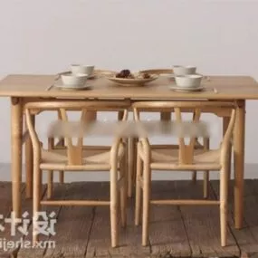 Table And Chair Wooden Set 3d model
