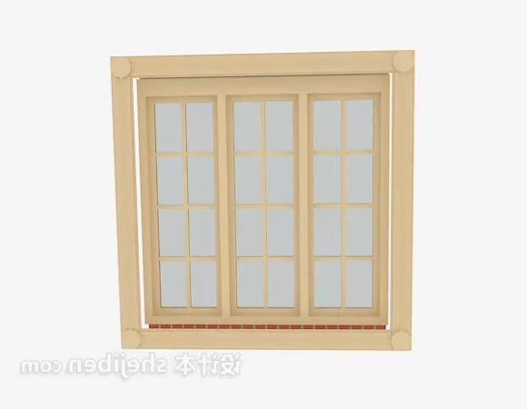 Wooden Three Window 3d model Wooden Three Window 3d model