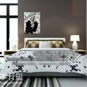 White Dotted Pattern Bed 3d model